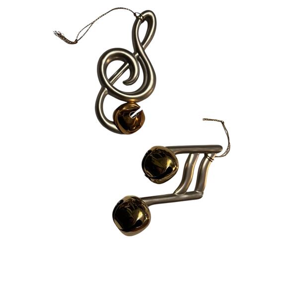 Lot 4 Music Note Ornaments Treble Clef Notes Brass Horn Jingle Bells Christmas - Picture 3 of 8